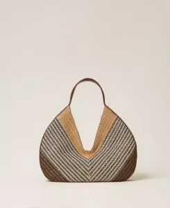 Borsa hobo jacquard in rafia