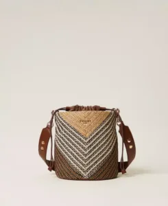 Borsa a secchiello jacquard in rafia