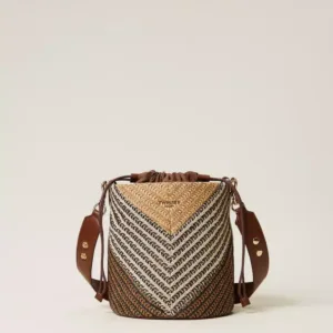Borsa a secchiello jacquard in rafia
