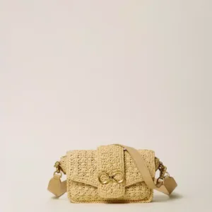 Borsa a tracolla in rafia con fibbia logo